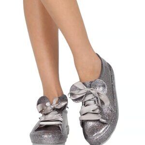 Melissa Women's  BE + Disney Mickey Minnie Ears Glitter PVC Jelly Sneakers Sz 8